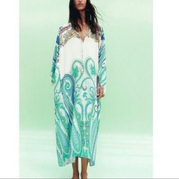 Zara Printed Tunic Midi Dress Size XS-S - Picture 1 of 12